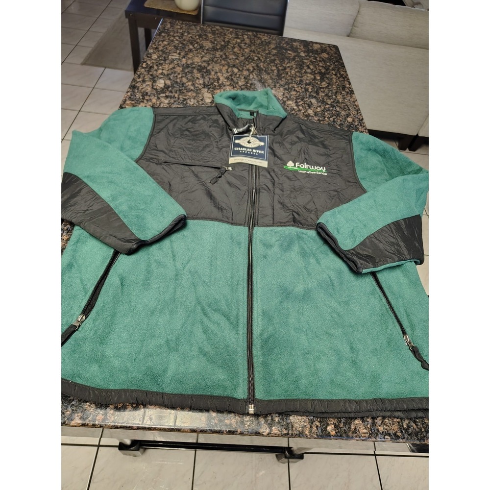 Charles River Apparel Fleece Hunting Jacket Full Zip Green Embroidered Size XXL